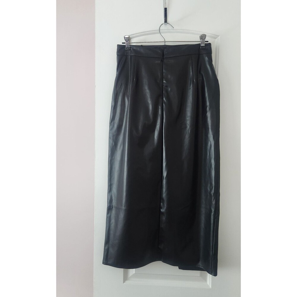 NWT Commense Faux Leather Ruched Slit Midi Bodycon Pencil Skirt - Black - Size M - Picture 7 of 8